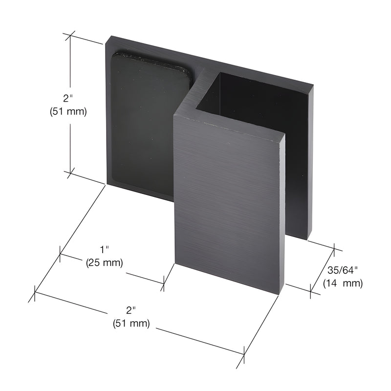 Oil-rubbed bronze square brass glass door stop (SKU DS12SQ10RB) for 1/2" (12mm) frameless shower doors, 2" x 2".