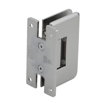 Polished nickel solid brass Cologne shower door hinge (SKU C0L037PN), beveled edges, H back plate, fits 10-12mm glass.