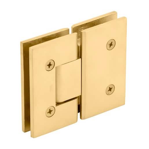 CRL Satin Brass Vienna 180 Series Glass-to-Glass Hinge, elegant and durable design.