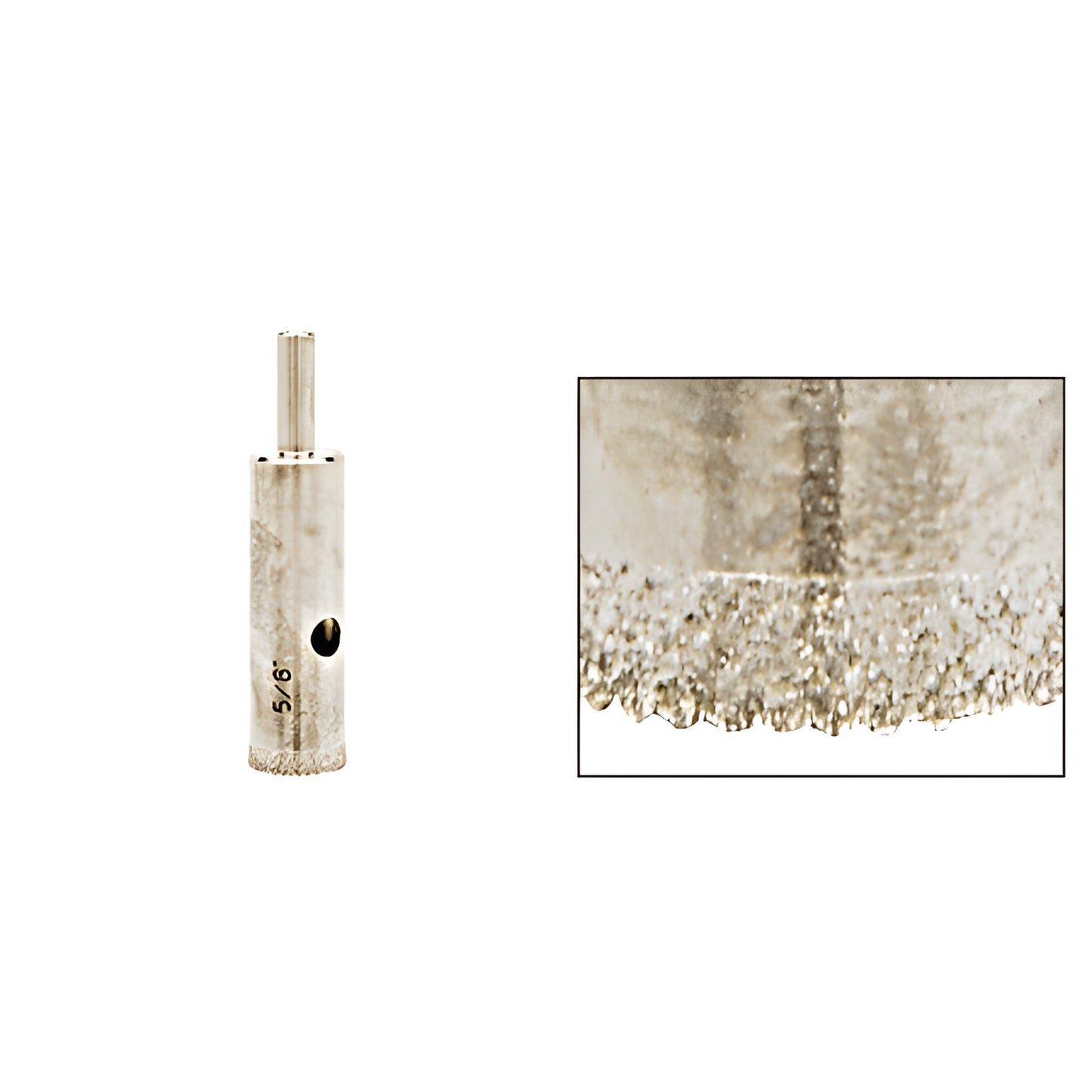 AG58 5/8" diamond-plated steel glass drill bit with reduced round shank and abrasive sawtooth tip