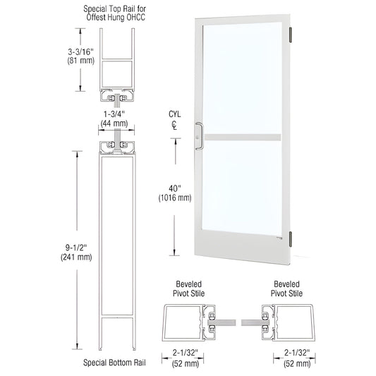 White Kynar narrow-stile commercial entrance door (CZ21452) with 9.5" ADA bottom rail and glass panel