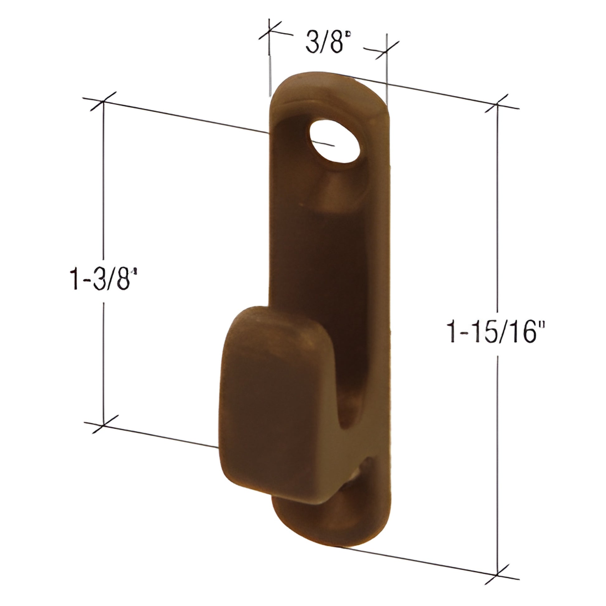 CRL H3701 brown hopper window lock keeper, hook style, 1-15/16 in long, 3/8 in wide, 1-3/8 in screw centers