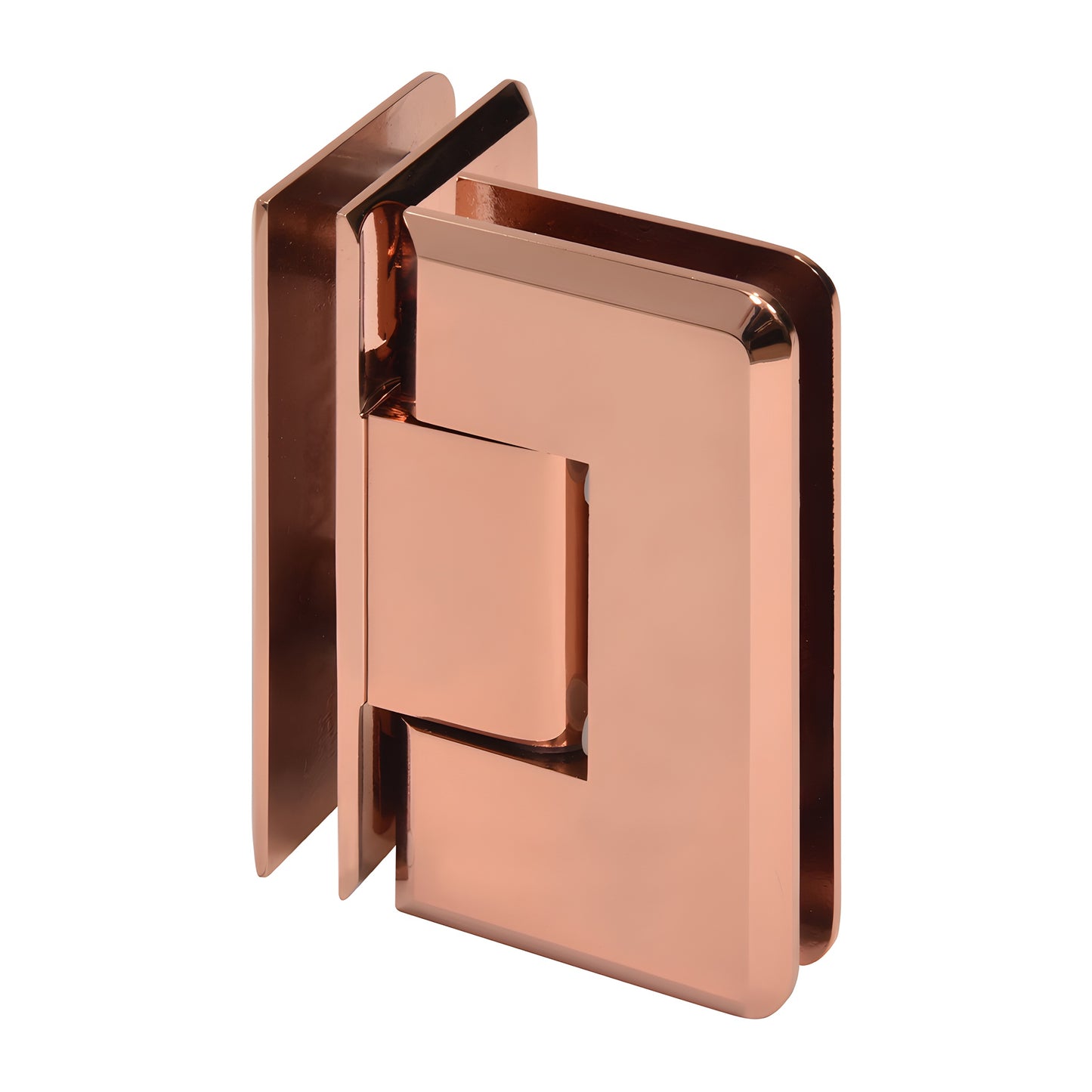 Rose gold beveled brass 90 glass-to-glass shower hinge, fits 10-12mm glass - SKU C0L092RG