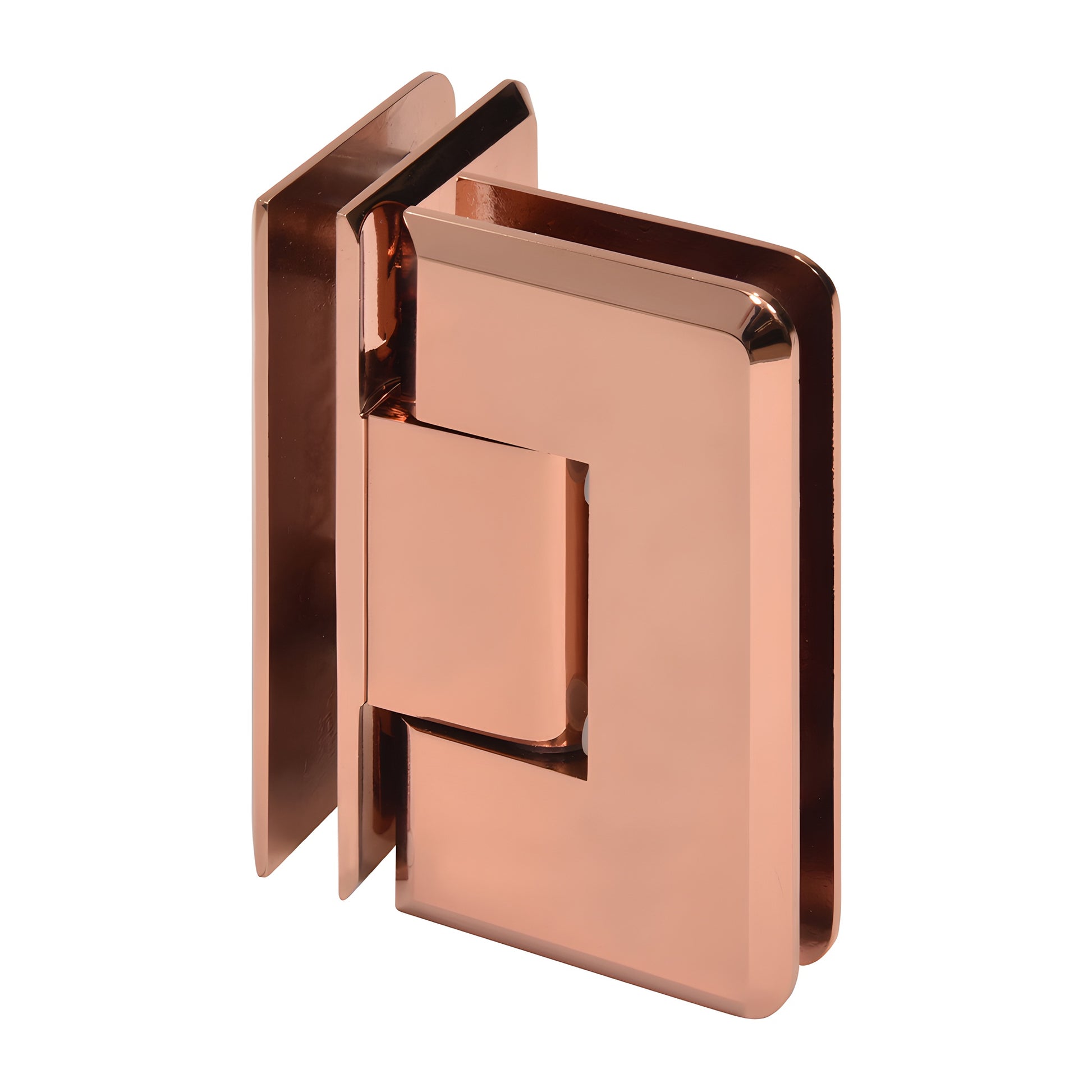 Rose gold beveled brass 90 glass-to-glass shower hinge, fits 10-12mm glass - SKU C0L092RG