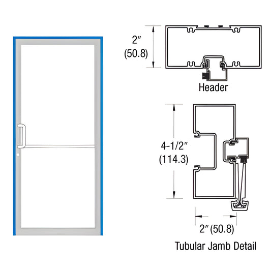 FR71871 aluminum gear-hinge up-and-over frame with tubular jambs and threshold; diagram showing 2" and 4-1/2" dims.