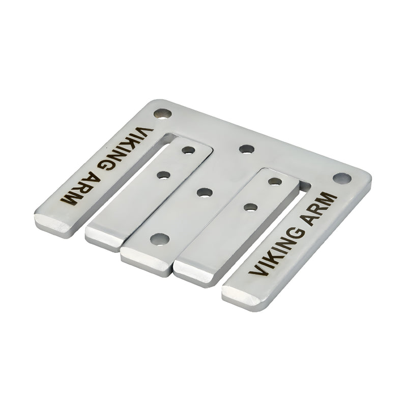 VA6BP 6mm chrome replacement base plate for Viking Arm VA330, rectangular with mounting holes and "VIKING ARM" engraving.