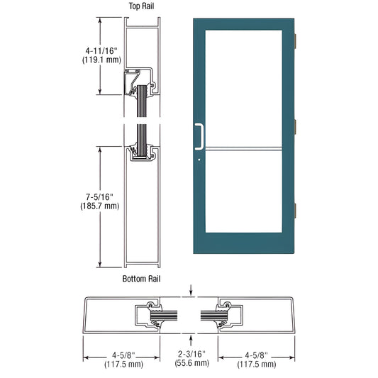 Custom Kynar teal medium-stile impact entrance door (Series IG500) with large glass panel, push/pull handle - SKU SF41571