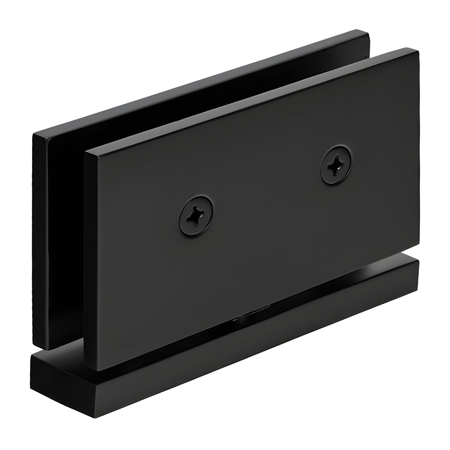 Matte black brass Senior Cardiff top-and-bottom pivot hinge for 1/2" (12mm) tempered glass shower door, SKU SRCAR01MBL