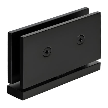 Matte black brass Senior Cardiff top-and-bottom pivot hinge for 1/2" (12mm) tempered glass shower door, SKU SRCAR01MBL