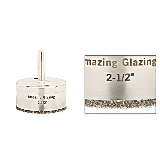 AG212 2-1/2" plated diamond glass drill bit with reduced round shank and sawtooth diamond cutting edge.