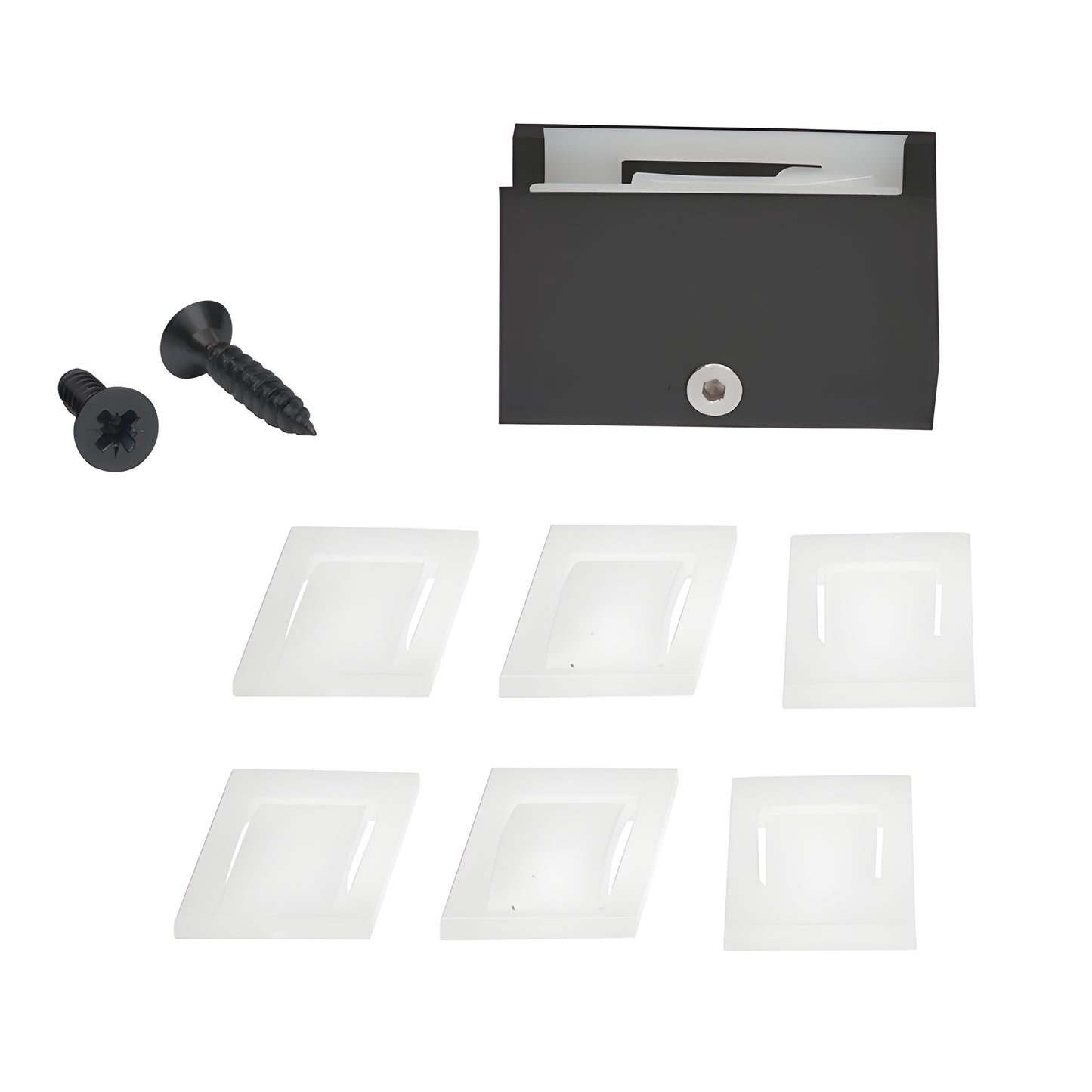 Matte black CRL2940MBL bottom guide with white adjustable nylon insert for 5/16-1/2 (8-12mm) sliding glass doors.