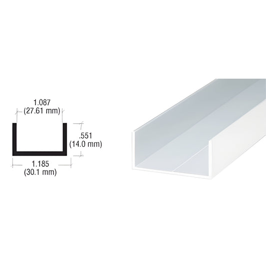 Aluminum U channel 1 1/16" wide, bright anodized, 12 ft, for glass and door jambs - SKU D600BA