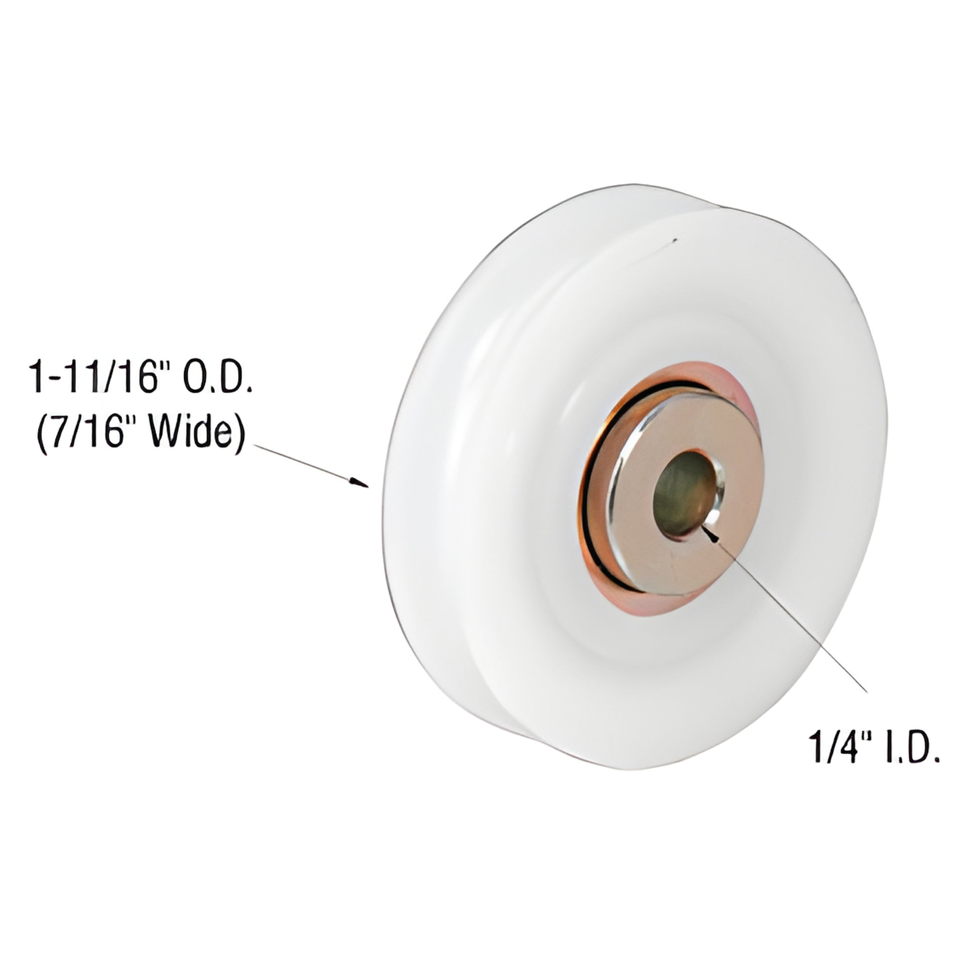 Nylon concave roller with ball bearing, 1-11/16" OD, 1/4" I.D., 7/16" wide - SKU D1716