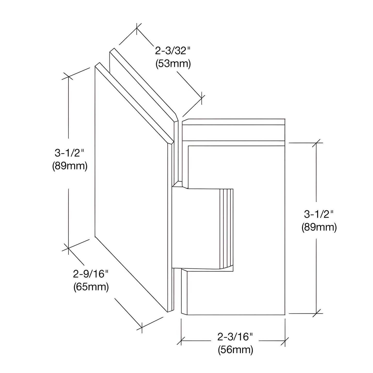 Brushed nickel Geneva glass-to-glass shower hinge (GEN045BN), solid brass, 135 self-centering, fits 8-12 mm tempered glass.