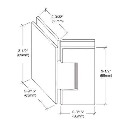 Polished nickel Geneva glass-to-glass shower hinge, square-profile brass, self-centering 135 (GEN045PN)