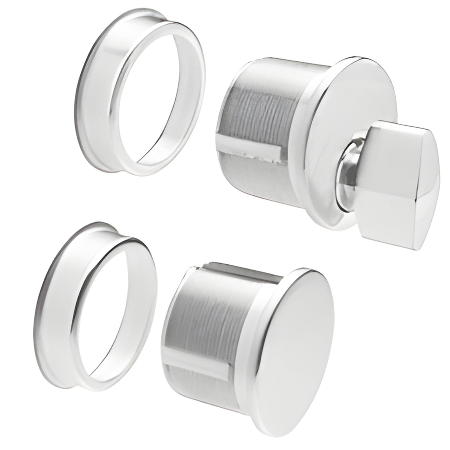 Satin anodized mortise keyed cylinder combo set (DRA2030SA) with thumbturn and two escutcheons for glass door rails.