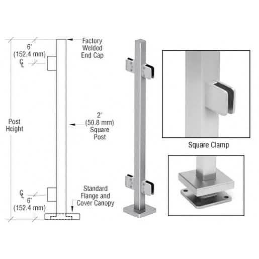 CRL Brushed Stainless 36" Glass Clamp Kit - 180° Square Post Railing for Modern Design