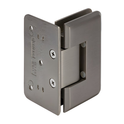 C0L044BN Cologne brushed nickel solid brass shower door hinge for 3/8-1/2" glass, beveled corner design.