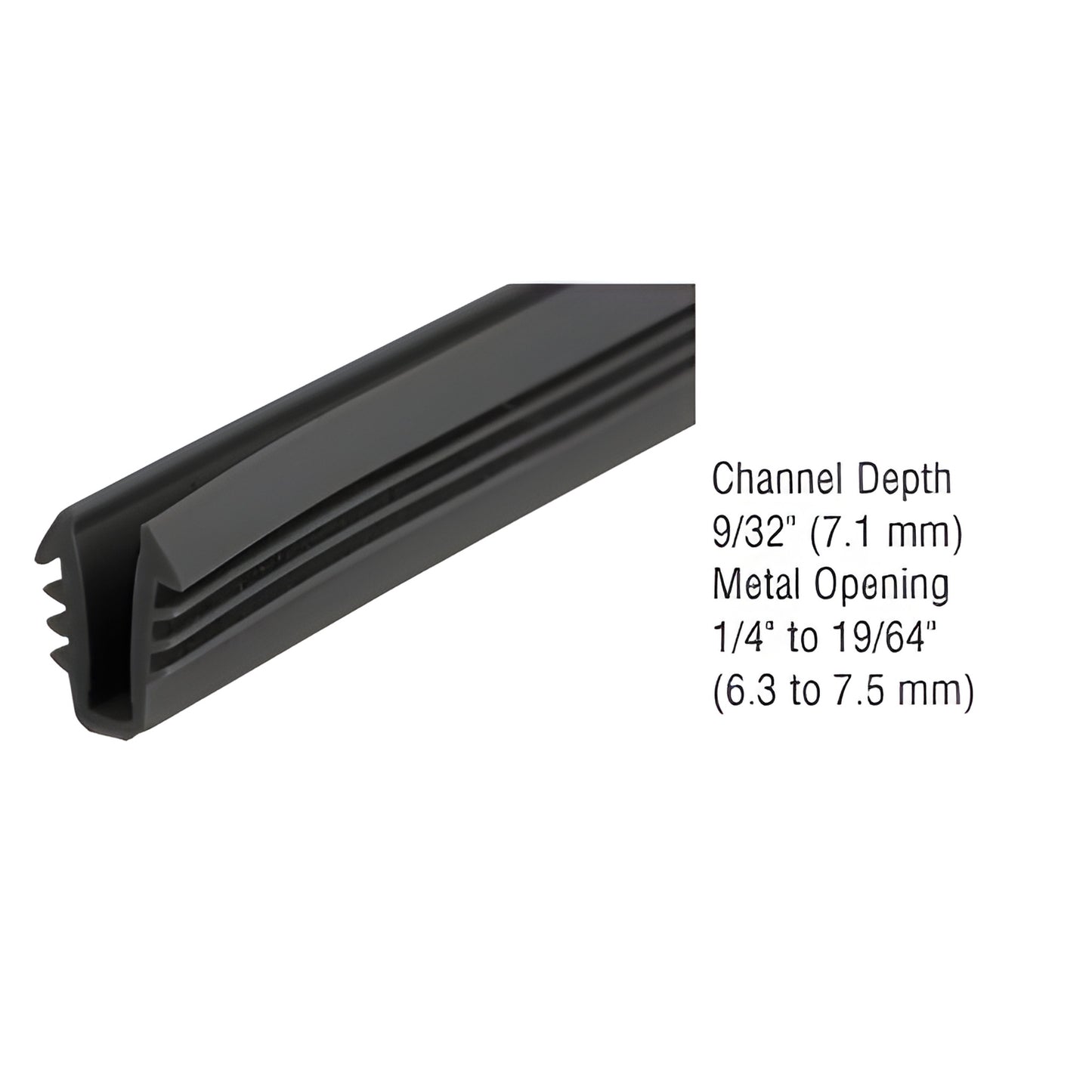 Black CRL glazing vinyl GC722BLM - extruded seal for 1/8 double-strength glass, 9/32 channel, 1/4-19/64 metal opening