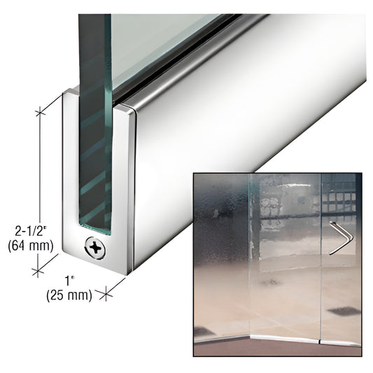 Polished stainless slender profile door rail SP64PS12S for 1/2" tempered glass, 2-1/2" x 1" (64 25 mm).