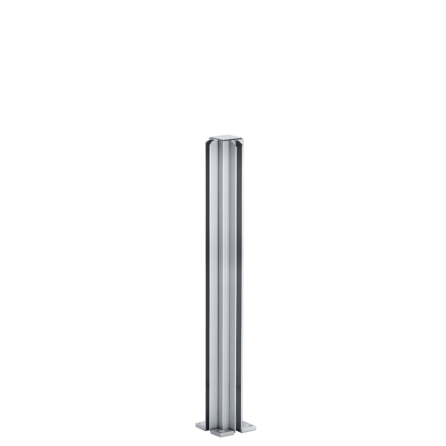 Satin anodized aluminum 90 corner partition post (D990A16CR) with U-channel glazing for 1/4" glass, square base.
