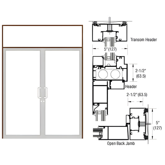Double transom door frame SKU 0F92422, black bronze anodized; pair-butt hinged double doors with transom and technical cross-