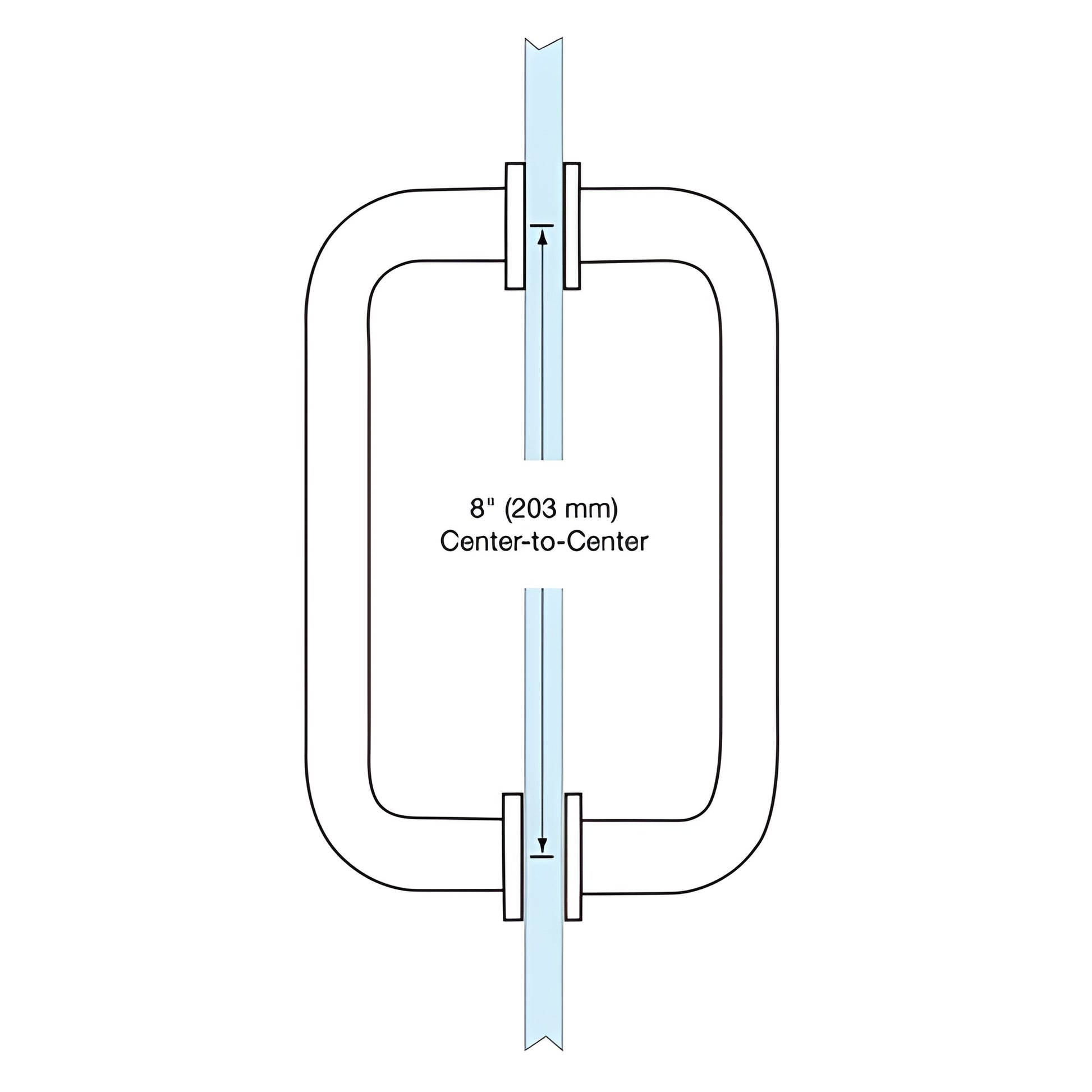Brushed chrome solid brass back-to-back pull handle, 3/4" dia, 8" C-C, fits 1/4-1/2" glass - SKU SPH8BCH