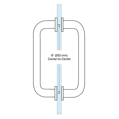 Brushed chrome solid brass back-to-back pull handle, 3/4" dia, 8" C-C, fits 1/4-1/2" glass - SKU SPH8BCH