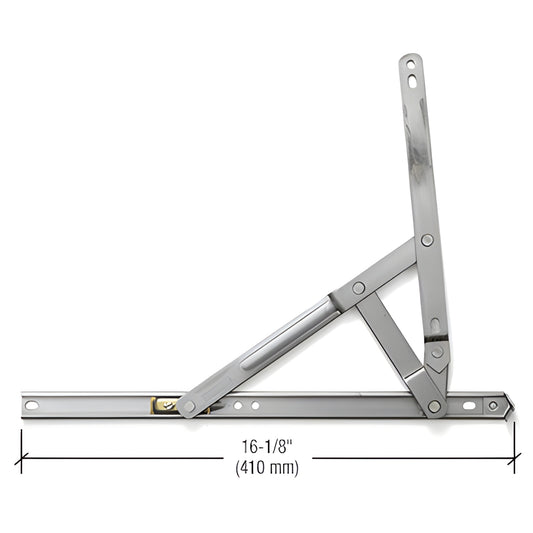 Stainless steel 4-bar casement hinge EP27042, 16-1/8" (410mm), heavy-duty 90 egress.