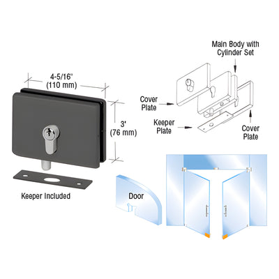 CRL Matte Black EUR Series Glass Door Patch Lock with Keeper Plate