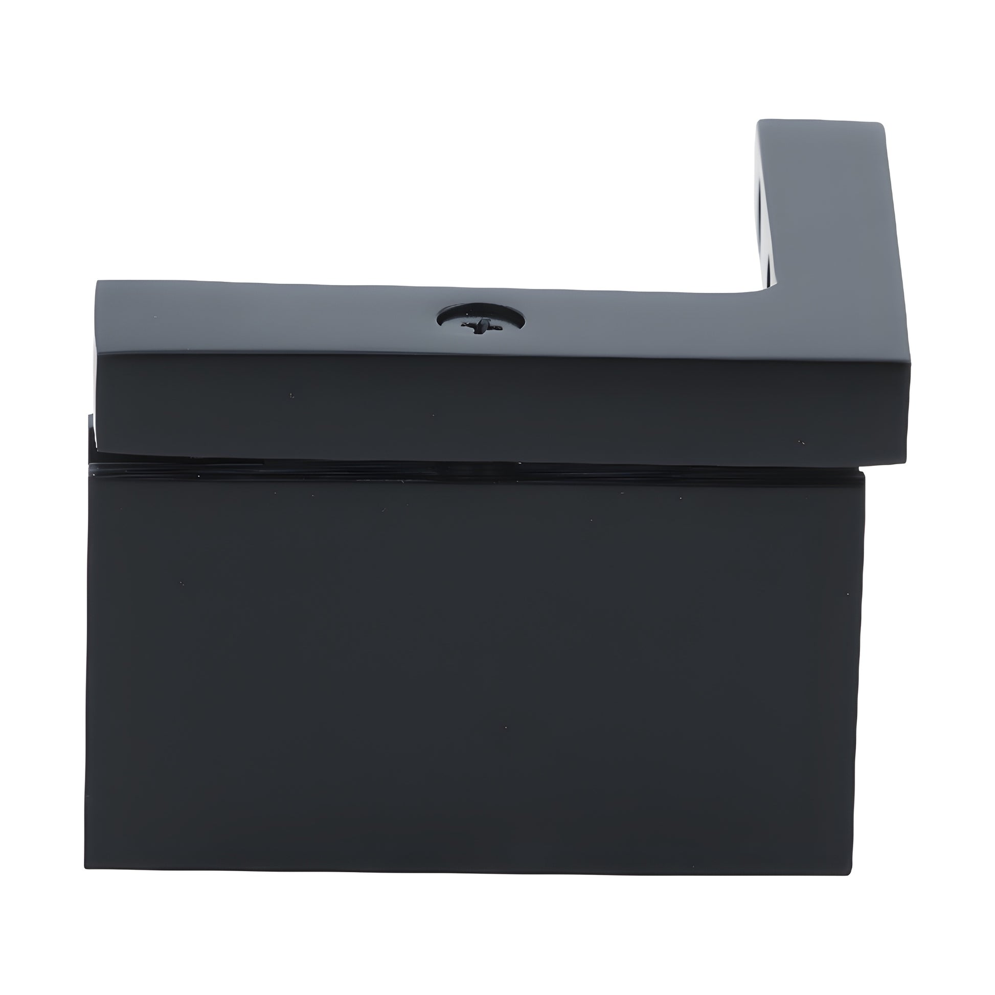 Matte black squared Cardiff pivot hinge (SKU CAR05RMBL) for 8-10mm frameless shower glass, right-hand wall-mount.