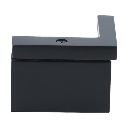 Matte black squared Cardiff pivot hinge (SKU CAR05RMBL) for 8-10mm frameless shower glass, right-hand wall-mount.