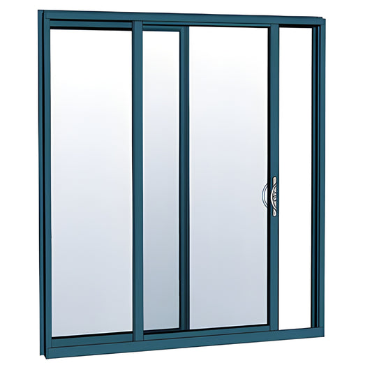 Series 3000 HS322BB71S three-panel teal Custom Kynar thermally broken multi-track sliding patio door with handle