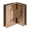Vienna square-edge 90 glass-to-glass shower hinge, dark brushed bronze, solid brass, fits 10-12mm glass (SKU V1E092DBBZ)