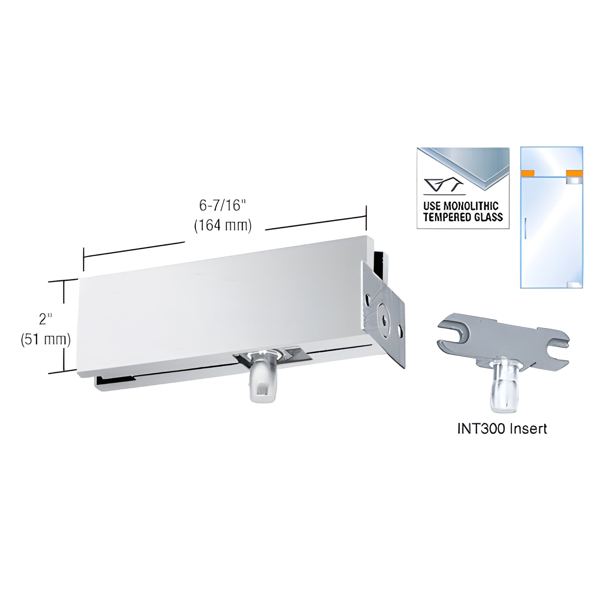 PH34BS brushed stainless steel wall-mounted transom patch with INT300 insert for monolithic tempered glass