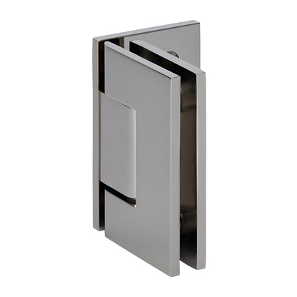 Polished nickel brass Junior Geneva glass shower hinge, wall-mount offset back plate for 1/4-5/16 glass (SKU JRG044PN)