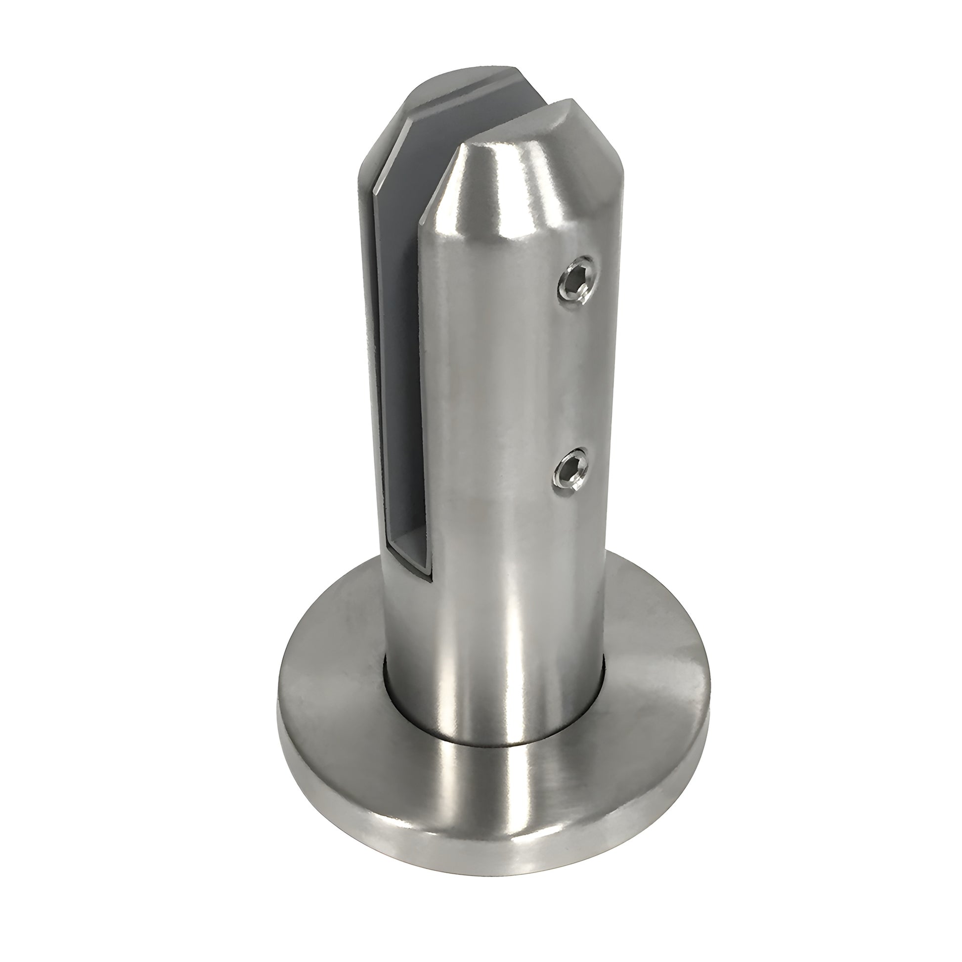 FWCR22BS brushed 2205 duplex stainless steel surface-mount friction-fit spigot for 12mm glass, round base