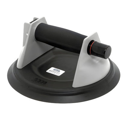 CRL Sure-Grip Vacuum Lifter S338 - 8" black rubber suction cup with gray frame, textured black handle and pump valve