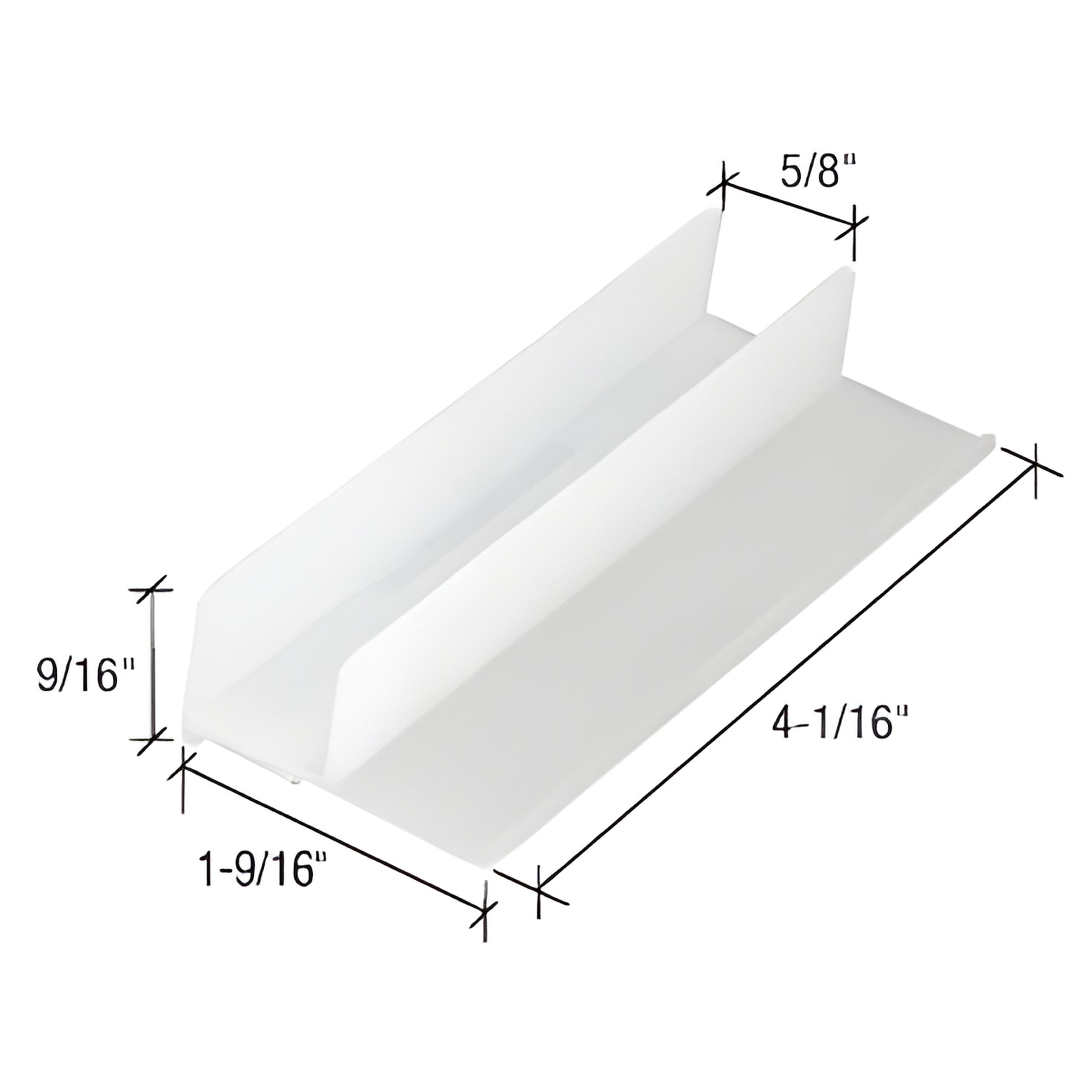 M6221 white plastic bottom guide for 7/16 in (11 mm) sliding shower doors, 4-1/16 1-9/16 9/16 in