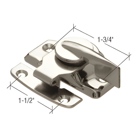Chrome sash lock & keeper SKU F2526 - cam-action window lock for single/double-hung sashes, includes mounting holes.