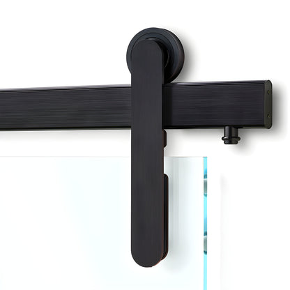 Black stainless Meridian sliding door hardware, 96 in. track and roller for 3/8-1/2 in. glass, SKU LAT34MERBLS