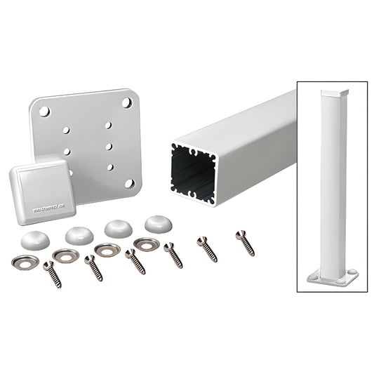 42" aluminum square post kit SKU 1P42KS silver finish with base plate, cap, gasket, screws, washers, bolt covers