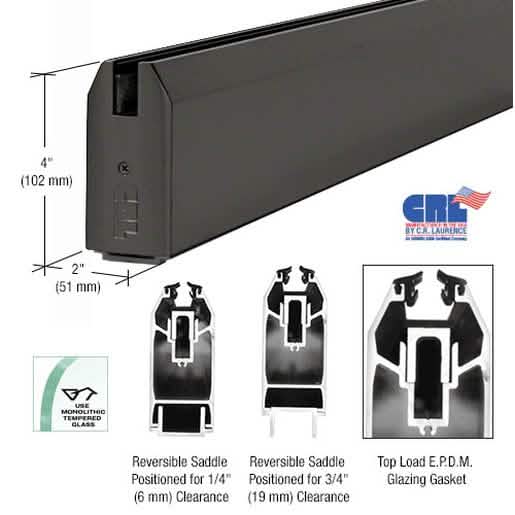 CRL Black Tapered Sidelite Rail, 4" x 240", Powder Coated for Durable Finish