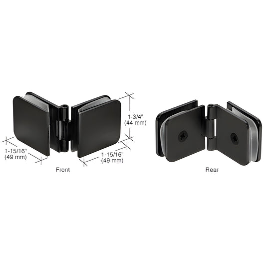 Matte black adjustable brass glass-to-glass clamp ADJ180MBL, fits 8-12mm tempered glass, front and rear views