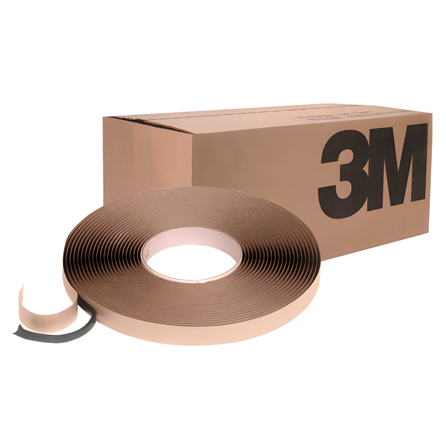 3M Windo Weld ribbon sealer roll (SKU 3M8625) black butyl tape beside cardboard 3M box