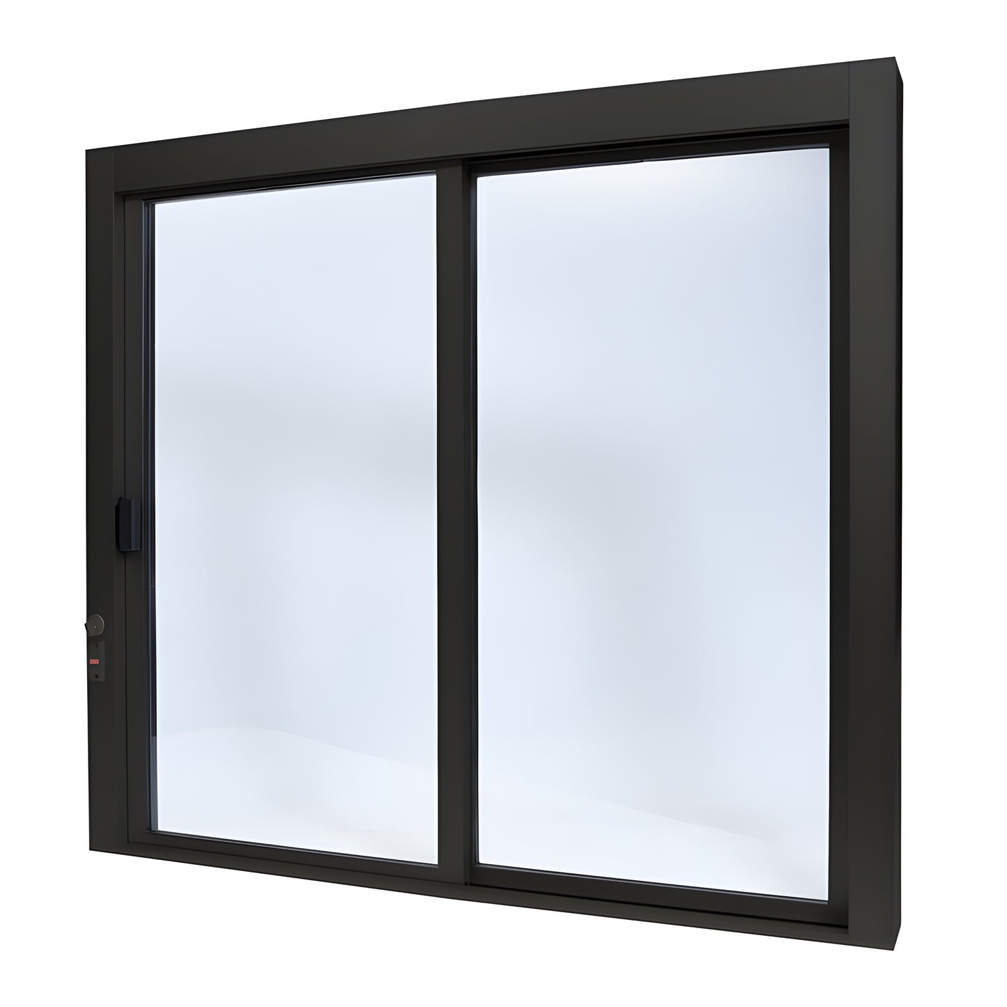 Bronze anodized aluminum self-closing sliding service window (XO), 471 2 433 4, 1/4" tempered glass, thumbturn lock. SKU SCDW4844