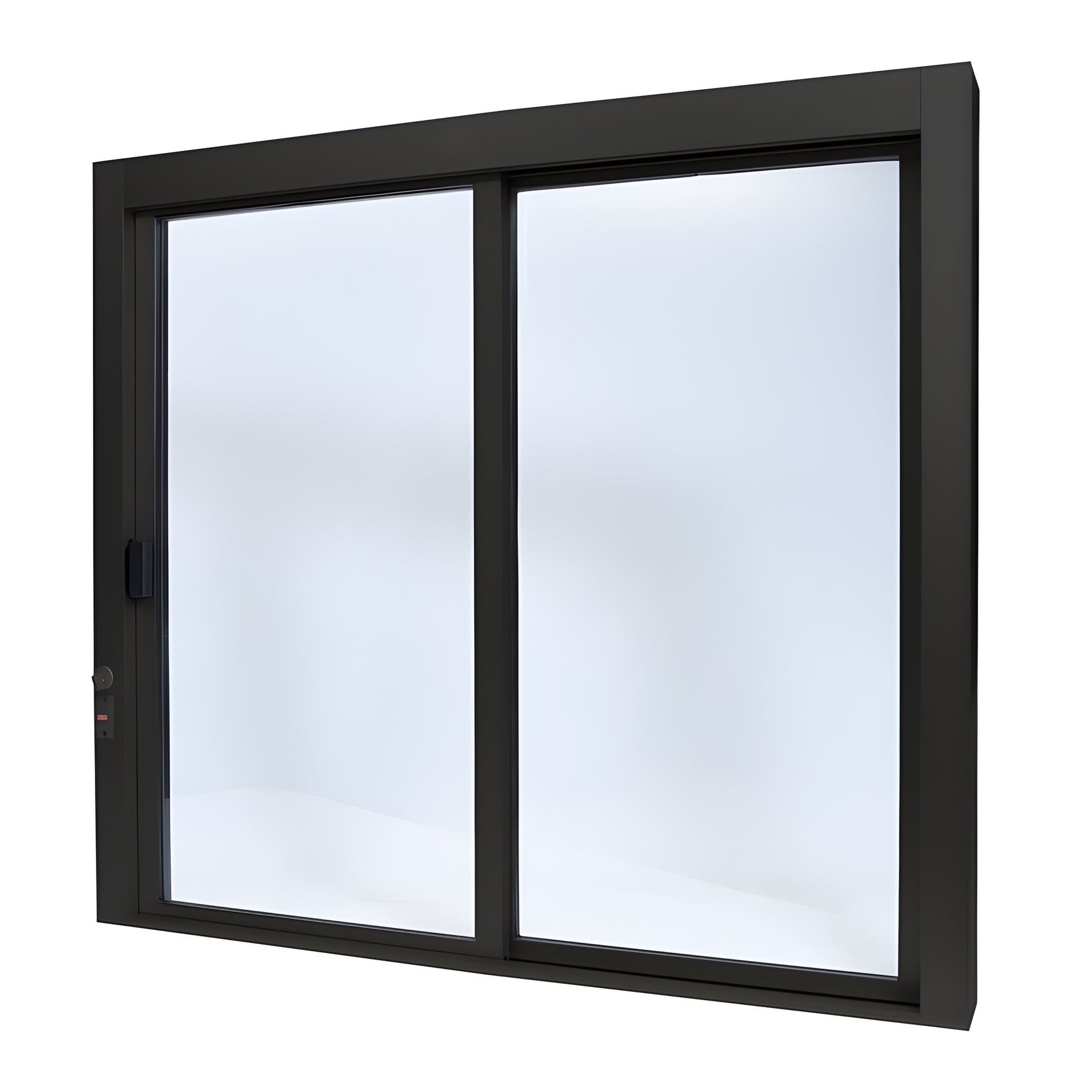 Bronze anodized aluminum self-closing sliding service window (XO), 471 2 433 4, 1/4" tempered glass, thumbturn lock. SKU SCDW4844