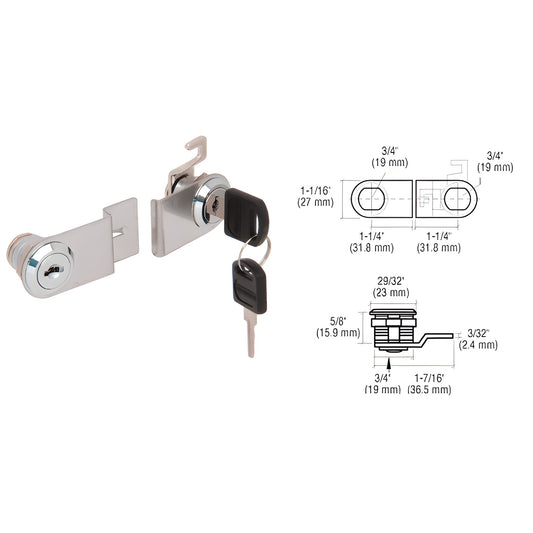 LK26KA polished chrome double-swing glass cabinet lock kit with keys, aluminum bodies for 1/4" (6mm) glass.