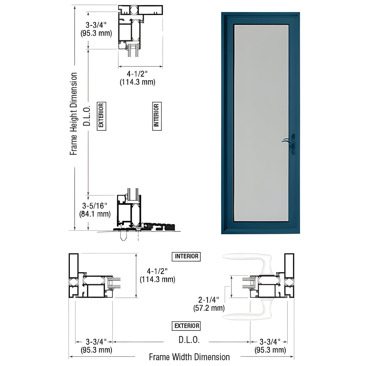 CRL Series 925 single patio door SKU PL91571R0 - teal Custom Kynar frame, accepts 1" insulating glass, five-point lock
