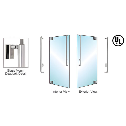 DB160J3G1BS brushed stainless steel all-glass door deadbolt handle, 1-1/4 diameter, interior and exterior views